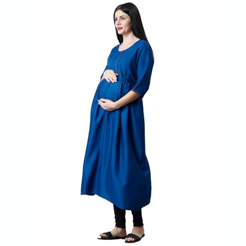 CEE 18 Women's Cotton A-Line Maternity/Feeding Kurti with Zippers (9664_XL,PunchyBlue,X-Large) - Image 3