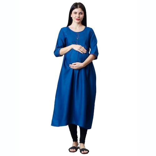 CEE 18 Women's Cotton A-Line Maternity/Feeding Kurti with Zippers (9664_XL,PunchyBlue,X-Large) - Image 1