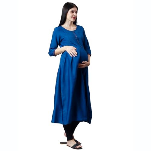 CEE 18 Women's Cotton A-Line Maternity/Feeding Kurti with Zippers (9664_XL,PunchyBlue,X-Large) - Image 2