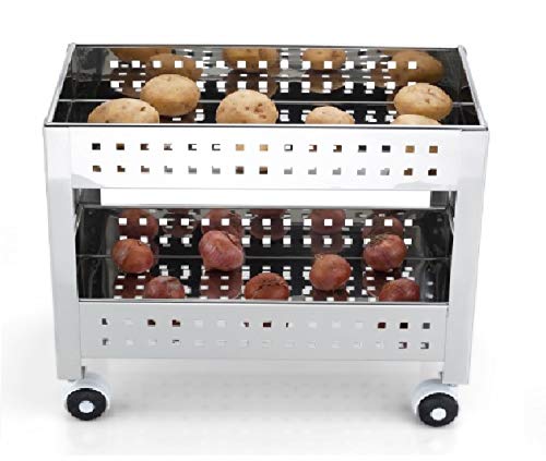 Keepwell Stainless Steel 2Tier Multipurpose Kitchen Rack Vegetable Trolley Fruit Basket Onion Potato Storage Trolley with Caster Wheel for Home Kitchen - Image 4