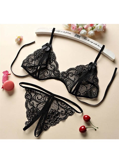 Women Fashion Babydoll Sleepwear Underwear Bra G-string Open Crotch Gift Black