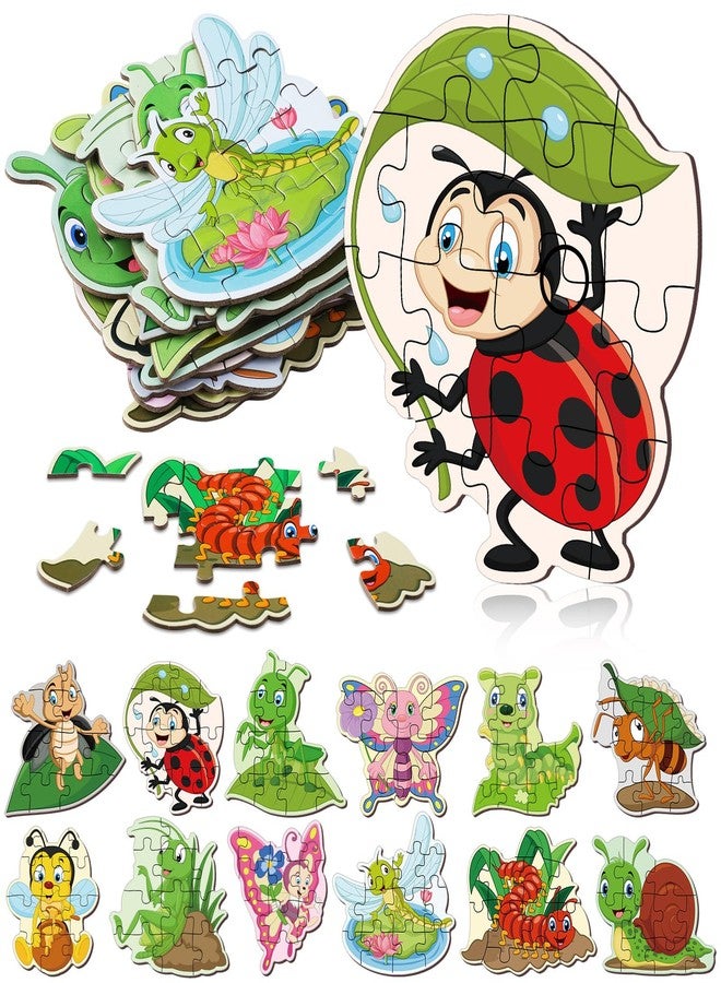 WinnerWhy 24 Pack Insect Party Favors Puzzles for Kids Bugs Jigsaw Animals Puzzles for Kids Spring Butterfly Bee Caterpillar Critter Jigsaw Toy for Classroom Exchange Gifts Preschool Educational Toys - Image 1