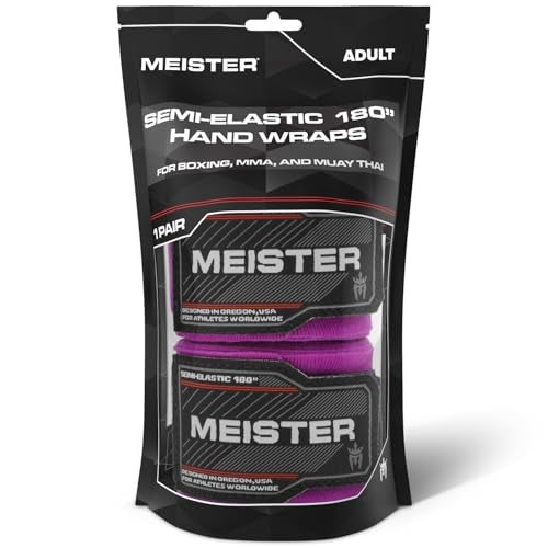 Meister Adult 180" Semi-Elastic Hand Wraps for MMA & Boxing (Pair) - Purple - Image 3