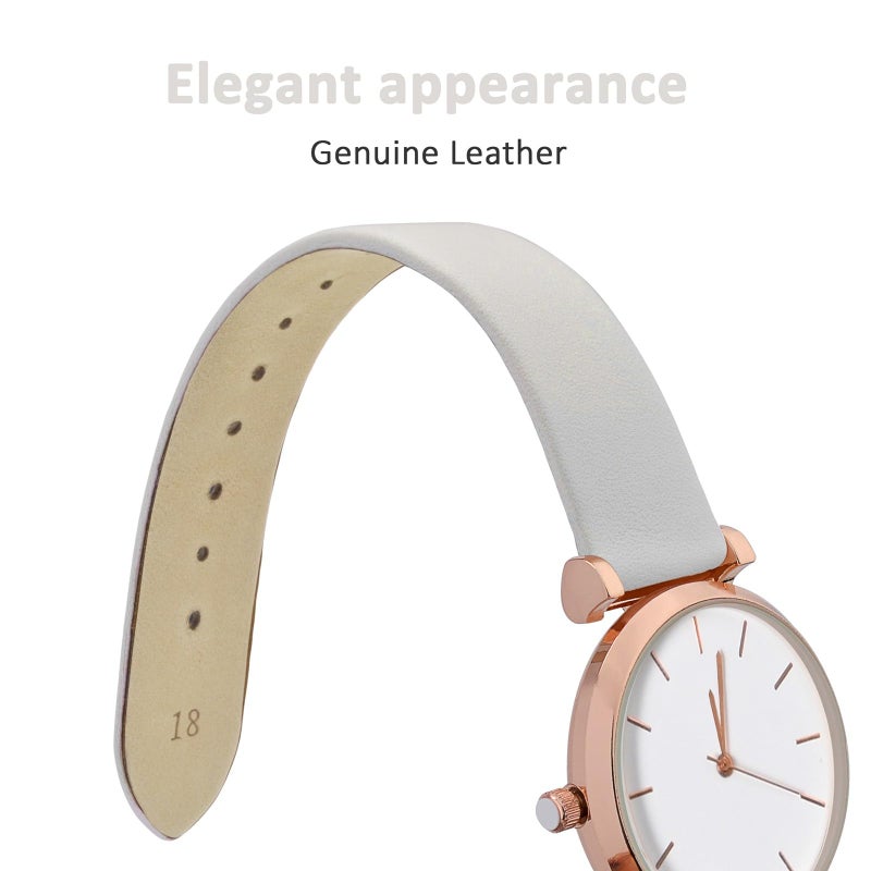 WOCCI 14mm Lug Width, Elegant Watch Band, Genuine Leather Replacement Strap with Gold Buckle (White) - Image 3