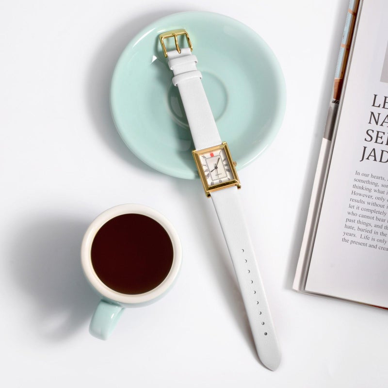 WOCCI 14mm Lug Width, Elegant Watch Band, Genuine Leather Replacement Strap with Gold Buckle (White) - Image 2