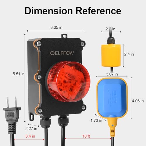 OELFFOW Sump Pump Alarm, Tethered Float Switch Alarm, 110db Loud Alarm with Large LED Indicator, 10ft Level Float Switch (with Counterweight), Used in Sewage Pump, Water Tank, Septic Tank Pump, etc. - Image 5