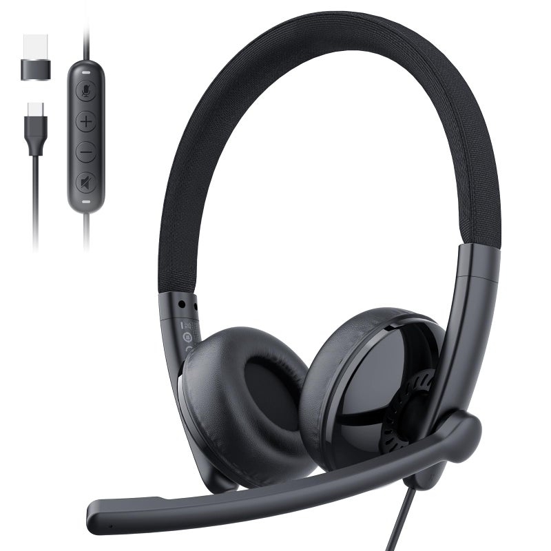 EMEET HS50 Wired Headset with Mic OnEar Computer Headphones with Noise Cancelling Microphone USBAUSBC Adjustable Design inline Control for Home Office Online Class Teams Zoom All Day Comfort - Image 2