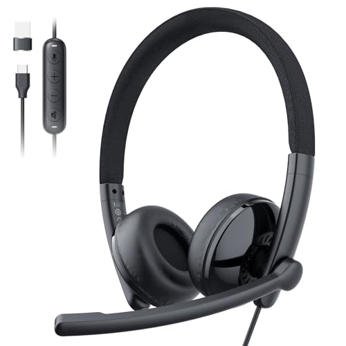 EMEET HS50 Wired Headset with Mic OnEar Computer Headphones with Noise Cancelling Microphone USBAUSBC Adjustable Design inline Control for Home Office Online Class Teams Zoom All Day Comfort - Image 1
