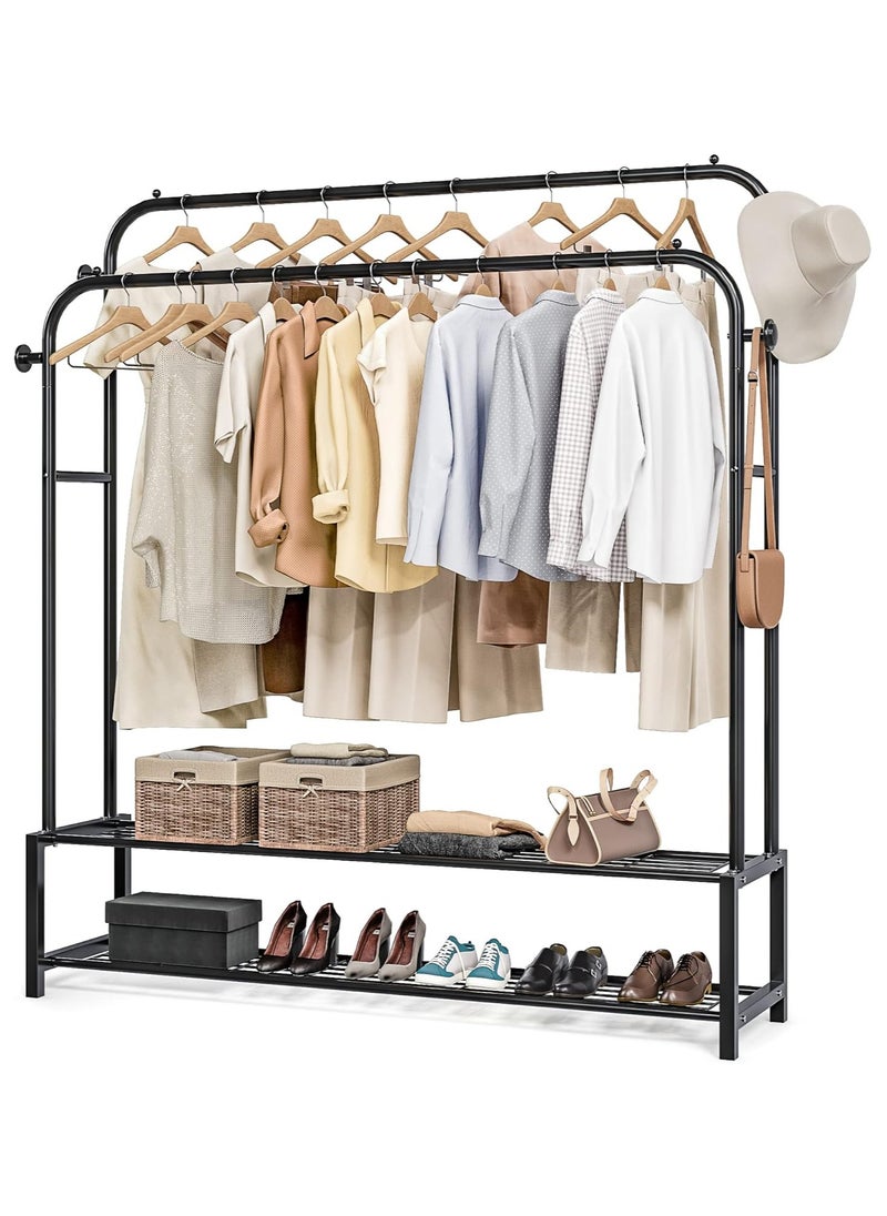 DubaiGallery Sturdy Garment Rack Heavy Duty Double Pole Clothes Rail with Shoe Rack Shelf Coat Display Stand Bedroom Office Entryway  - Image 1