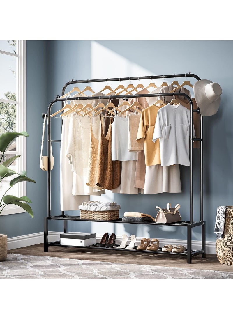 DubaiGallery Sturdy Garment Rack Heavy Duty Double Pole Clothes Rail with Shoe Rack Shelf Coat Display Stand Bedroom Office Entryway  - Image 2
