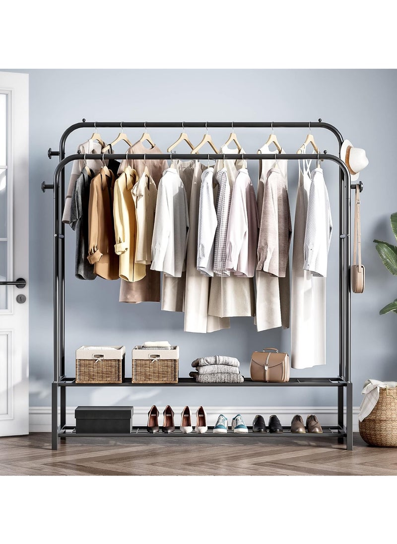 DubaiGallery Sturdy Garment Rack Heavy Duty Double Pole Clothes Rail with Shoe Rack Shelf Coat Display Stand Bedroom Office Entryway  - Image 3