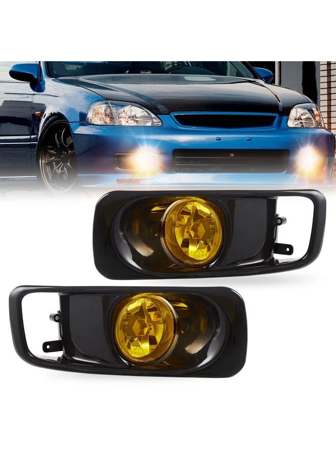 RAPOOSANS Driving Fog Lights Lamps Assemby Kit for Honda Civic 1999 2000 Fog Light Compatible with H3 12V 55W Bulbs Switch and Wiring Kit (Yellow Lens) - Image 1