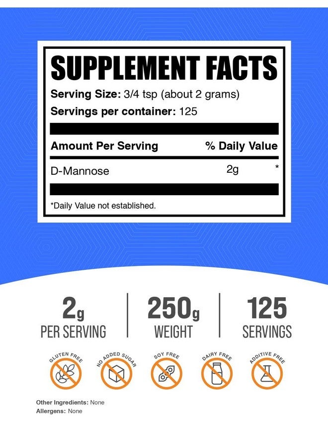 بالك سابلمنتس مسحوق د-مانوز من BulkSupplements.com - مكمل د-مانوز، لصحة المسالك البولية - بدون نكهة وخالي من الغلوتين، 2 غرام لكل حصة، 250 غرام (8.8 أونصة) (عبوة من قطعة واحدة) - Image 2