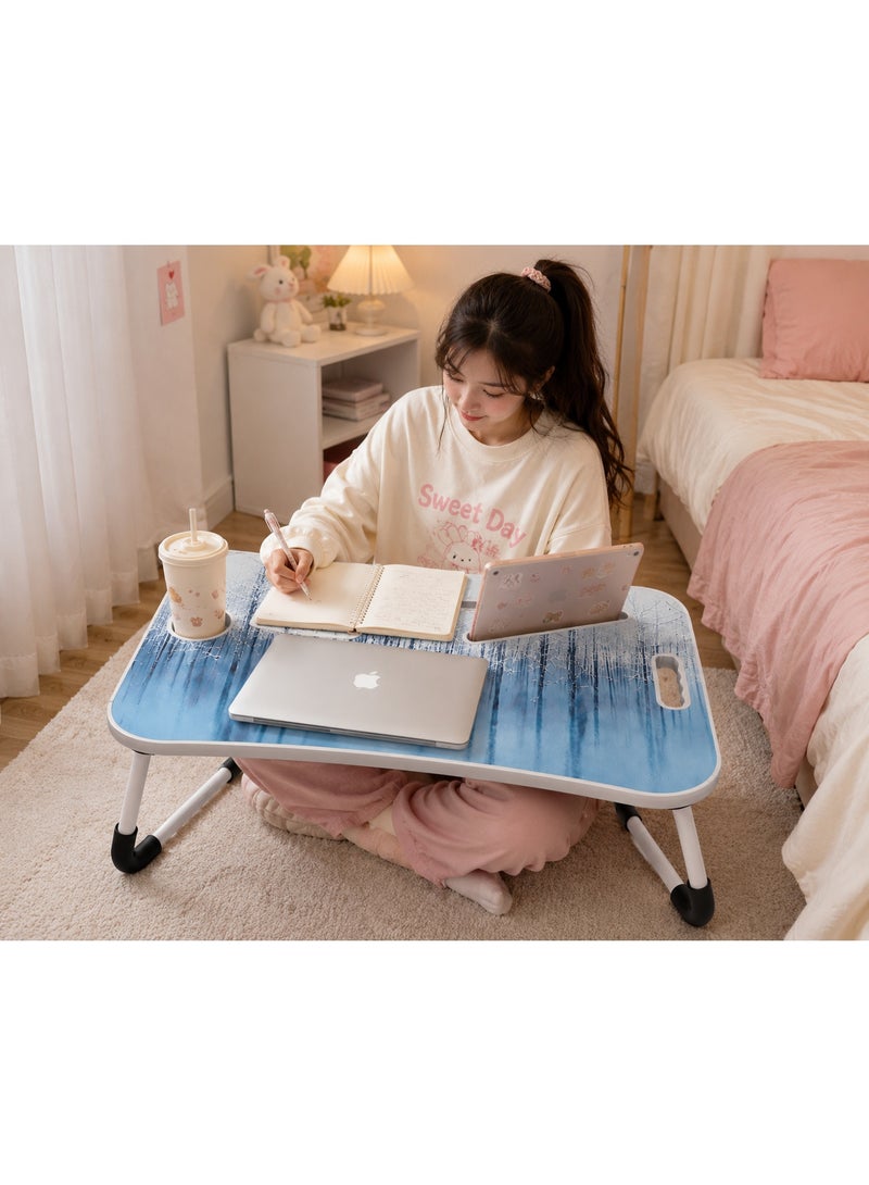 NUZKI Portable Folding Laptop Table With iPad And Cup Holder  Multi-functions Study Table, Bed Laptop Table 28x60x40cm - Image 4