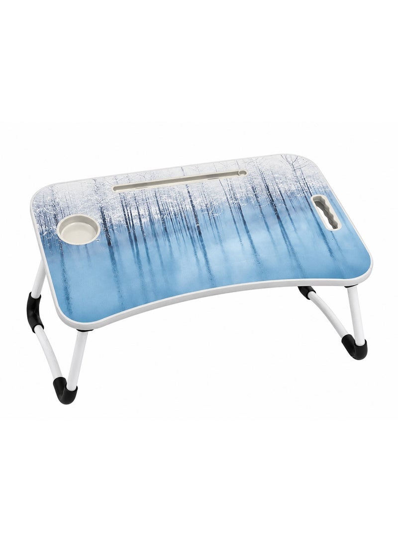 NUZKI Portable Folding Laptop Table With iPad And Cup Holder  Multi-functions Study Table, Bed Laptop Table 28x60x40cm - Image 3