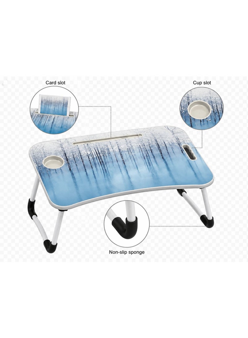 NUZKI Portable Folding Laptop Table With iPad And Cup Holder  Multi-functions Study Table, Bed Laptop Table 28x60x40cm - Image 2