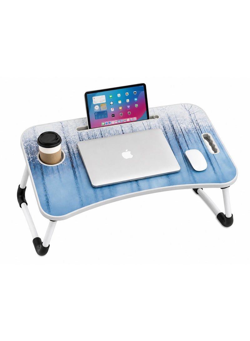 NUZKI Portable Folding Laptop Table With iPad And Cup Holder  Multi-functions Study Table, Bed Laptop Table 28x60x40cm - Image 1