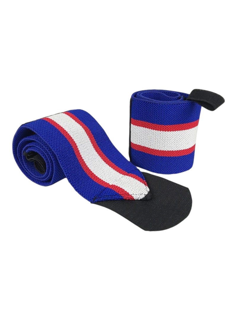 Weightlifting Wrist Wraps - Elastic Compression Support - Blue Red White