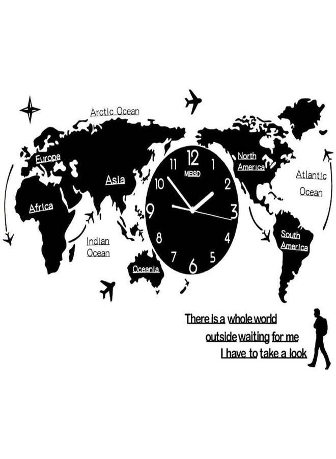 DETREND ساعة حائط خريطة العالم تصميم حديث ثلاثي الأبعاد مادة أكريليك سوداء - Image 1