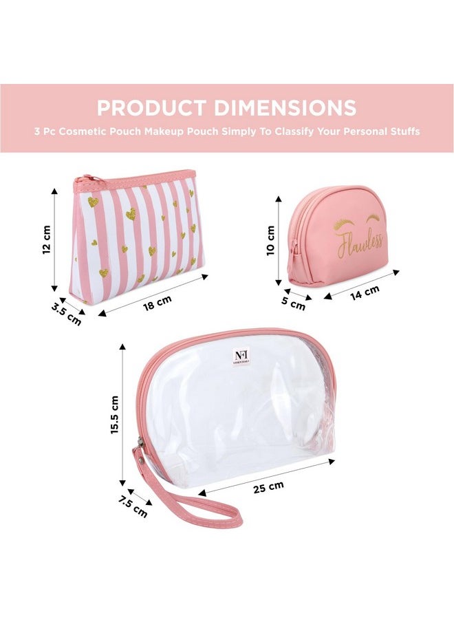 NFI essentials NFI essentials 3 Pcs. Cosmetic Pouch Makeup Pouch Semi-Circle Vanity Bag Travel Organizer Toiletry Pouch for Women Zippered Pouch Set, Large, Medium, Small (Pink)  - Image 4