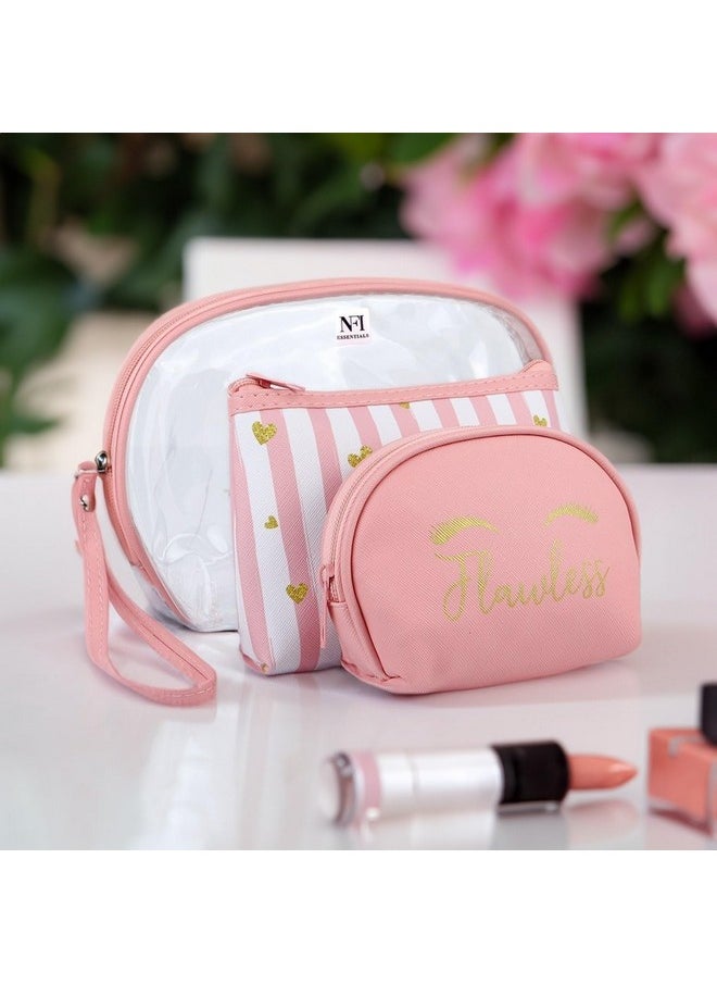 NFI essentials NFI essentials 3 Pcs. Cosmetic Pouch Makeup Pouch Semi-Circle Vanity Bag Travel Organizer Toiletry Pouch for Women Zippered Pouch Set, Large, Medium, Small (Pink)  - Image 5