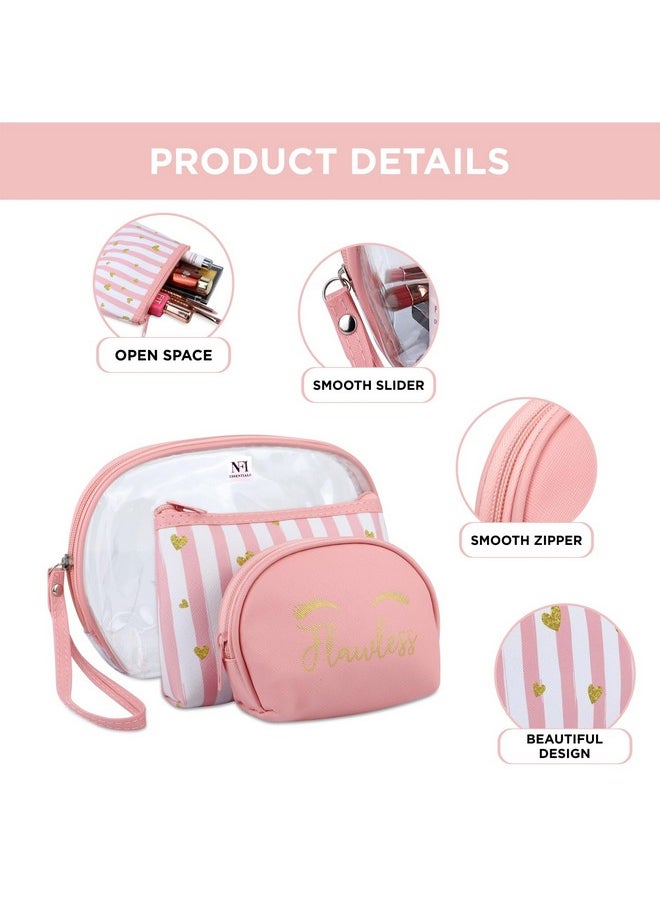NFI essentials NFI essentials 3 Pcs. Cosmetic Pouch Makeup Pouch Semi-Circle Vanity Bag Travel Organizer Toiletry Pouch for Women Zippered Pouch Set, Large, Medium, Small (Pink)  - Image 3