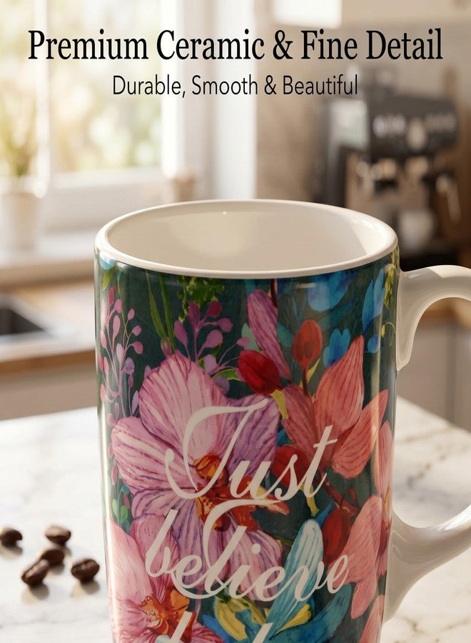 DUSVALLY Ceramic coffee mug with lid&mug with lid-coffee mugs mug tea cup set cute coffee mugs ceramic mug ceramic coffee mug for Home,Just Believe Flowers GiftBox,17oz - Image 4