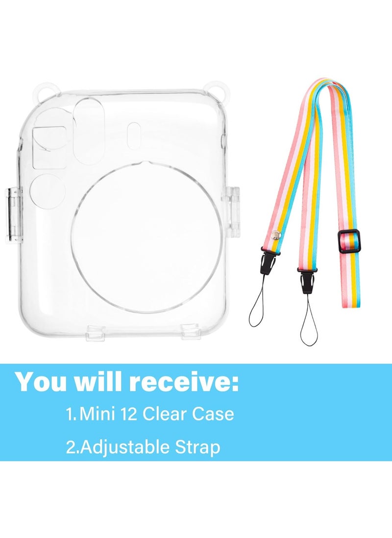 Generic - Clear Case Compatible with Fuji Instax Mini 12 - Hard Carrying Case Bag for Fujifilm Instax Mini 12 Instant Camera - PC Cover with Rainbow Shoulder Strap - Image 1