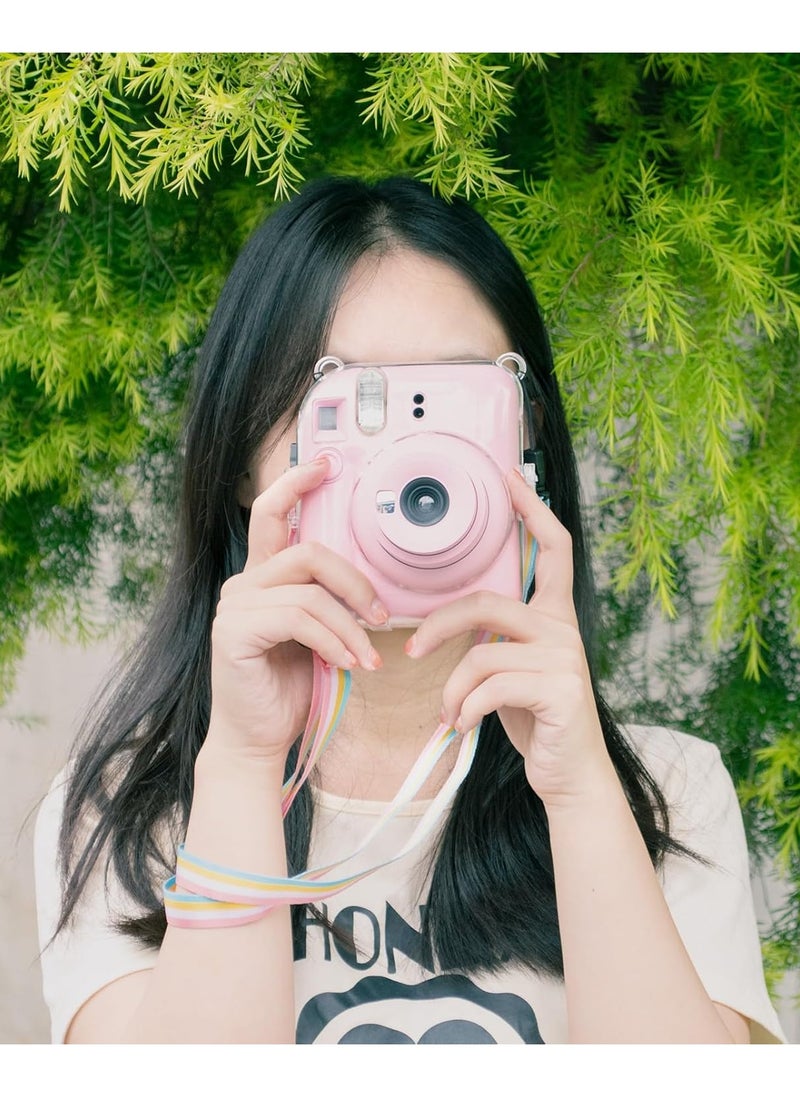 Generic - Clear Case Compatible with Fuji Instax Mini 12 - Hard Carrying Case Bag for Fujifilm Instax Mini 12 Instant Camera - PC Cover with Rainbow Shoulder Strap - Image 1