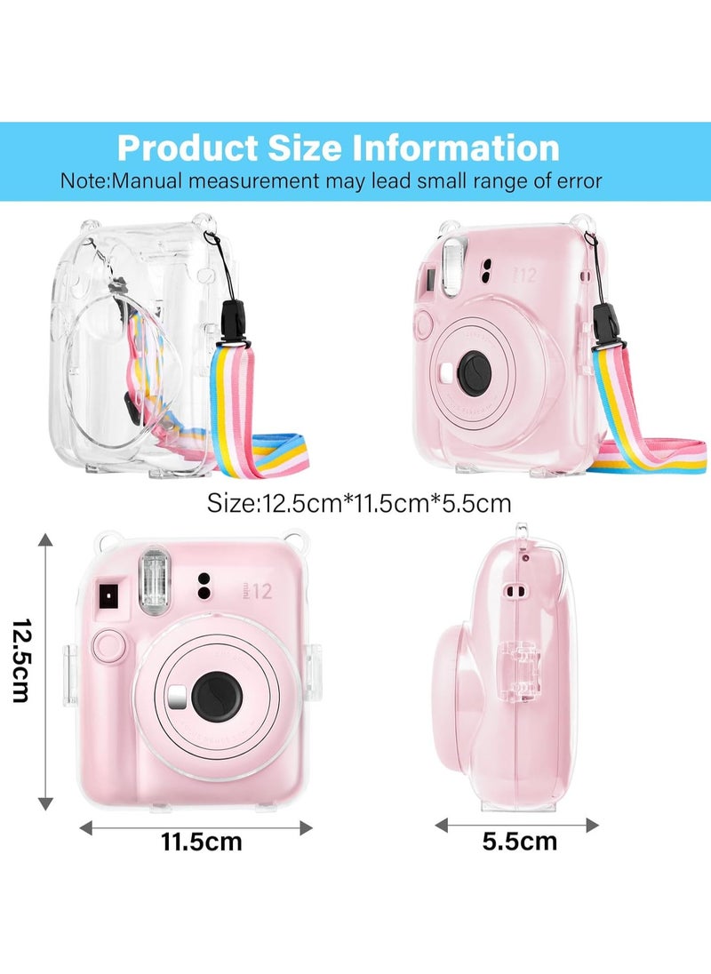 Generic - Clear Case Compatible with Fuji Instax Mini 12 - Hard Carrying Case Bag for Fujifilm Instax Mini 12 Instant Camera - PC Cover with Rainbow Shoulder Strap - Image 1