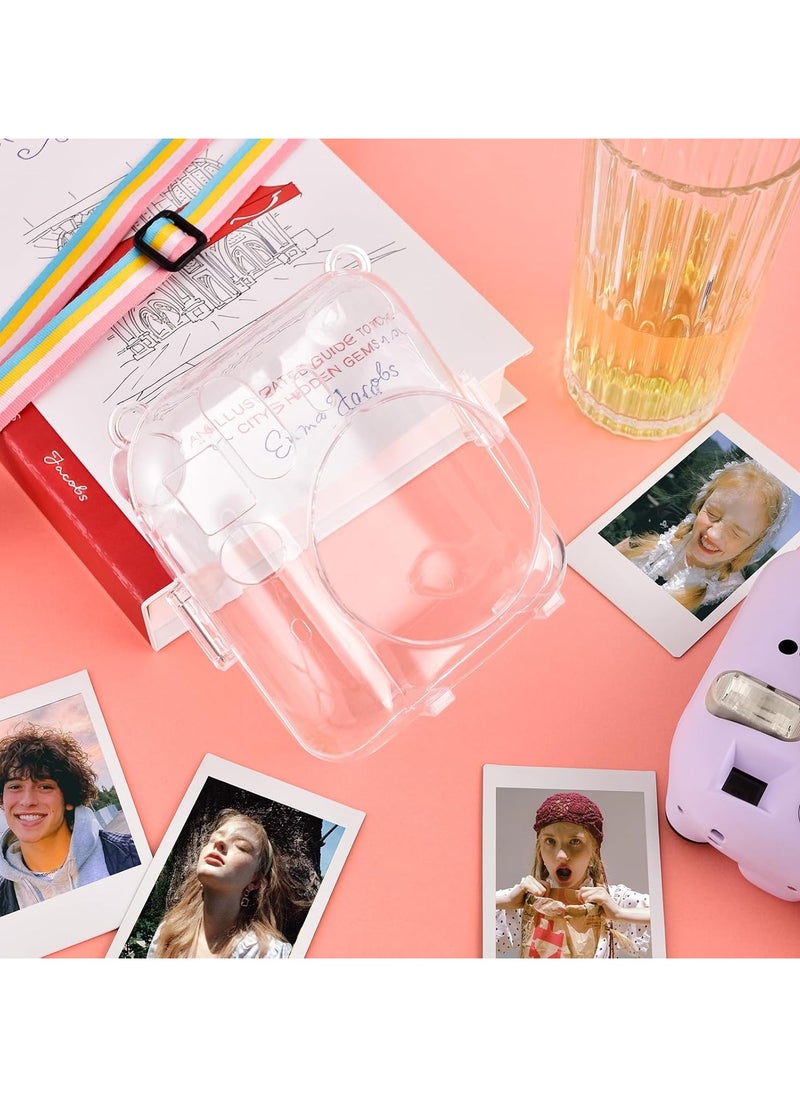 Generic - Clear Case Compatible with Fuji Instax Mini 12 - Hard Carrying Case Bag for Fujifilm Instax Mini 12 Instant Camera - PC Cover with Rainbow Shoulder Strap - Image 1