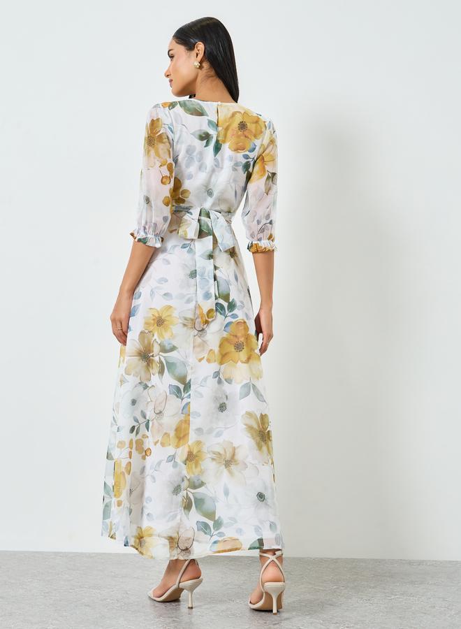 ستايلي فستان طويل بحافة واسعة أورجانزا بطبعة زهور - Image 5