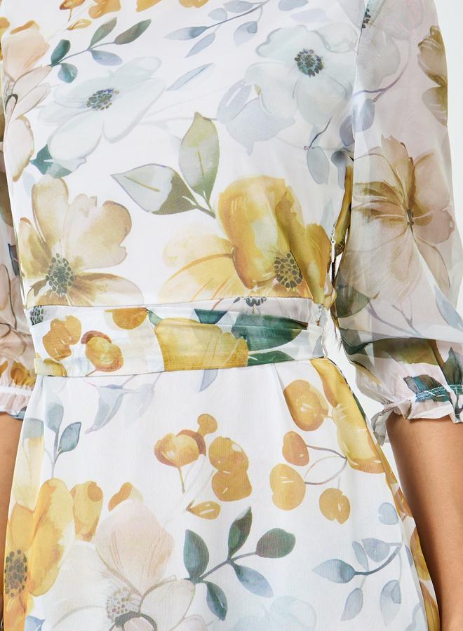 ستايلي فستان طويل بحافة واسعة أورجانزا بطبعة زهور - Image 4