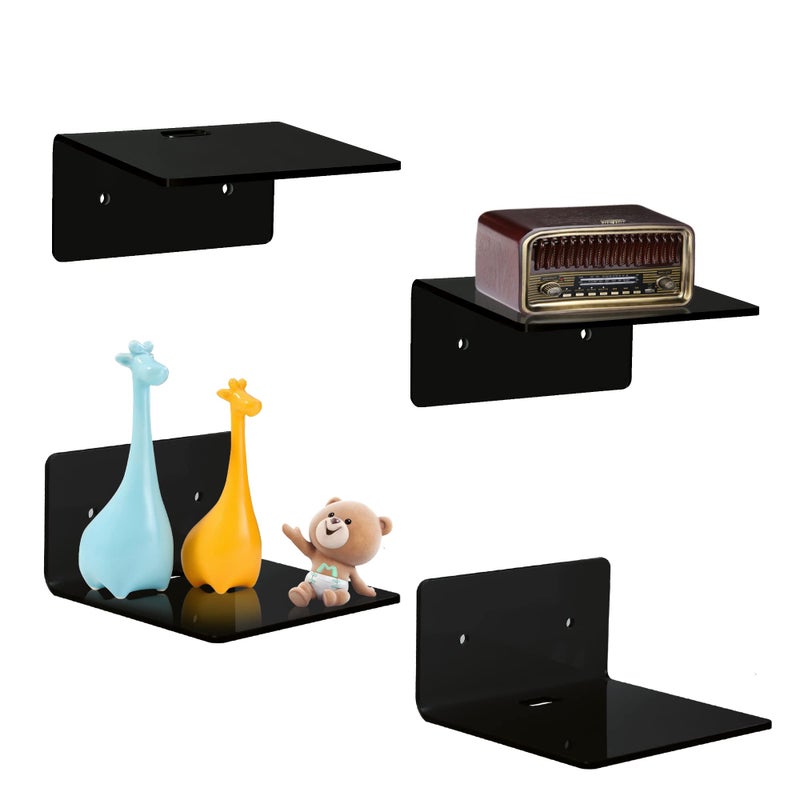 Bolidery 4 Pack Small Acrylic Floating Shelves 4 Acrylic Wall Shelves Display Ledges for Storage Decoration Mini Shelves for Wall with 2 Types of Installation Adhesive or Screw - Image 2