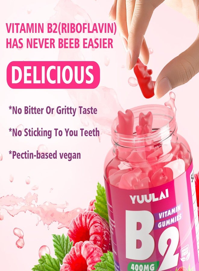 YUULAI Vitamin B2 Gummies 400mg | Riboflavin Supplement with Magnesium for Kids & Adults, B2 Gummies for Migraine Relief, Nervous System & Skin Health, Vegan, Sugar-Free, Raspberry Flavor, 60 Count - Image 4