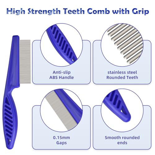 CAPHONT Flea Comb for Cats Dogs, 6 Pack Pet Lice Comb Set Pet Grooming Pets for Small, Medium & Large Pets (Blue) - Image 2