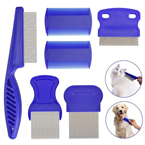 CAPHONT Flea Comb for Cats Dogs, 6 Pack Pet Lice Comb Set Pet Grooming Pets for Small, Medium & Large Pets (Blue) - Image 1