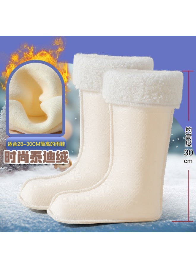 Women's Rain Boots With Cotton Lining, Universal Long-tube Water Shoes, Warm Teddy Velvet Thickened Winter Rain Boots, Cold-proof Mid-tube Water Shoes