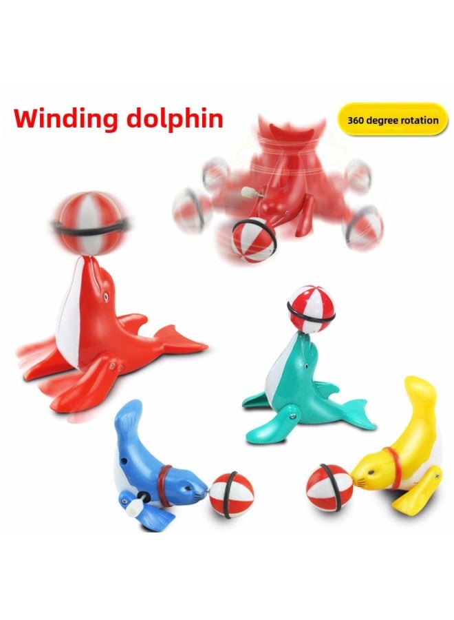 Chain-winding Toy Chain Chick Tin Nostalgic Toy Tin Frog Stall Supply Toy-Color:Dolphin Top Ball - Image 1