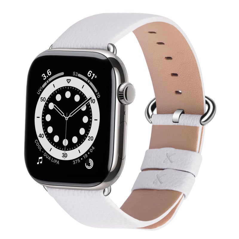 Fullmosa Leather Bands Compatible with Apple Watch Band 41mm 40mm 38mm 42mm 44mm 45mm 46mm 49mm Women Men for iWatch Series 1110987654321Ultra321SE321 42mm 41mm 40mm 38mm WhiteSilver - Image 2