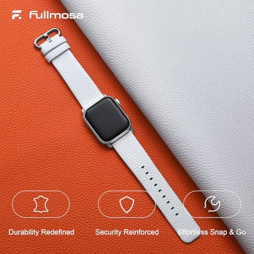 Fullmosa Leather Bands Compatible with Apple Watch Band 41mm 40mm 38mm 42mm 44mm 45mm 46mm 49mm Women Men for iWatch Series 1110987654321Ultra321SE321 42mm 41mm 40mm 38mm WhiteSilver - Image 3
