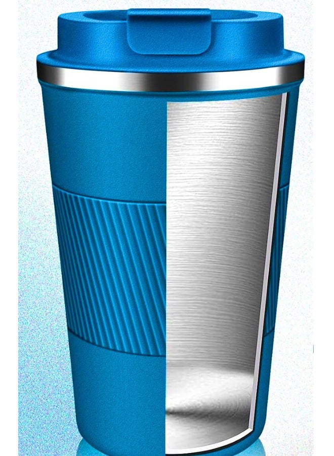 تشيس اب كوب قهوة للسفر مصنوع من الفولاذ المقاوم للصدأ بجدار مزدوج مفرغ من الهواء، كوب معزول للمشروبات الساخنة والمثلجة مع غطاء مانع للتسرب للاستخدام في المنزل والمكتب والصالة الرياضية والعمل في الهواء الطلق (أزرق دينيم، 380 مل) - Image 3