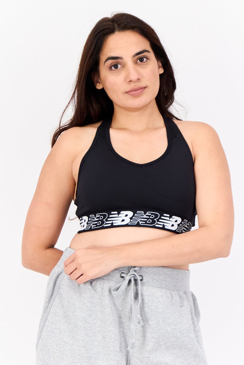 New Balance Women Brand Logo Padded Sports Bra, Black  - Image 1