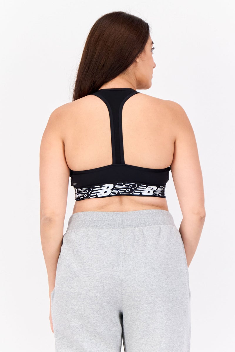 New Balance Women Brand Logo Padded Sports Bra, Black  - Image 3