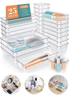 FPC 25-Piece Clear Plastic Drawer Organizer Set – Adjustable Drawer Dividers & Storage Trays for Bathroom, Vanity, Makeup, Kitchen Utensils, and Accessories  - Image 1