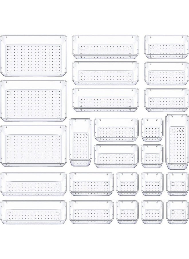 FPC - 25-Piece Clear Plastic Drawer Organizer Set – Adjustable Drawer Dividers & Storage Trays for Bathroom, Vanity, Makeup, Kitchen Utensils, and Accessories - Image 1