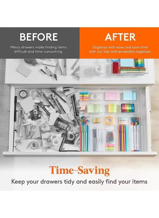 FPC - 25-Piece Clear Plastic Drawer Organizer Set – Adjustable Drawer Dividers & Storage Trays for Bathroom, Vanity, Makeup, Kitchen Utensils, and Accessories - Image 1