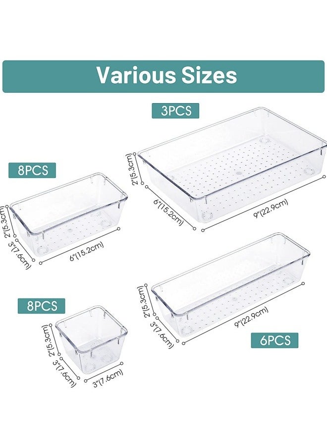 FPC - 25-Piece Clear Plastic Drawer Organizer Set – Adjustable Drawer Dividers & Storage Trays for Bathroom, Vanity, Makeup, Kitchen Utensils, and Accessories - Image 1
