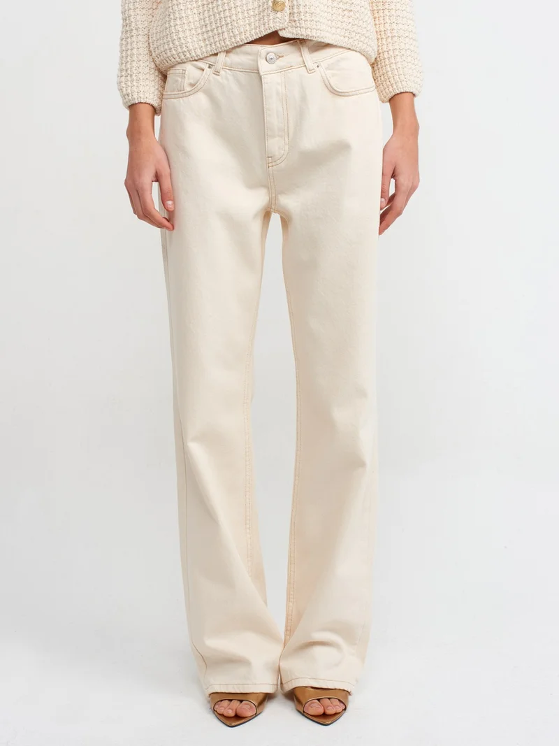 ديلفين 71448 Cotton Low Waist Wideleg Denim Trousers-Ecru