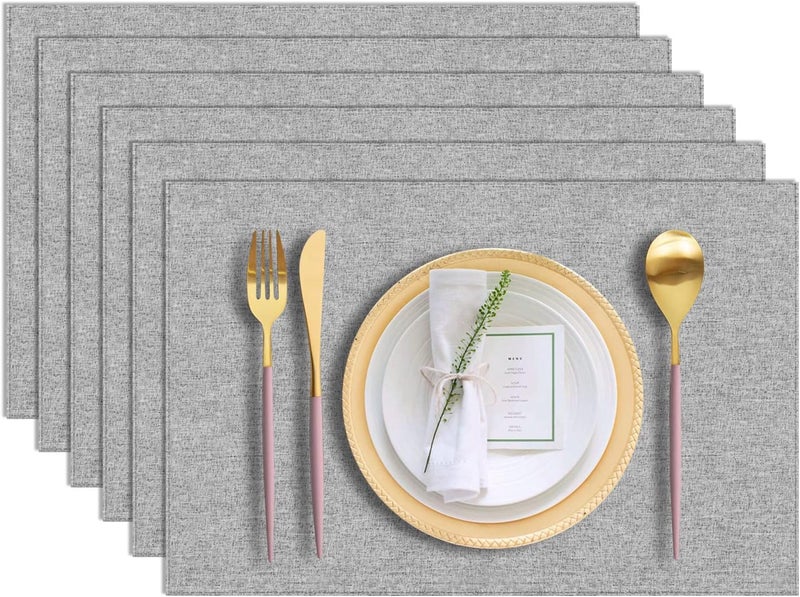 LANDVIEW Cloth Placemats Set of 6, Cotton Linen Blend Machine Washable Durable Linen Table Mats, Heat Resistant Placemats Wrinkle Free Place Mats for Dining Table, Easy to Clean (Light Grey, 6) - Image 1